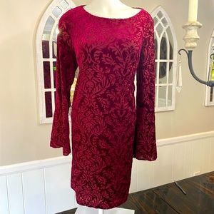 Maroon burgundy boho bell sleeve shirt dress with velvet detail and keyhole back